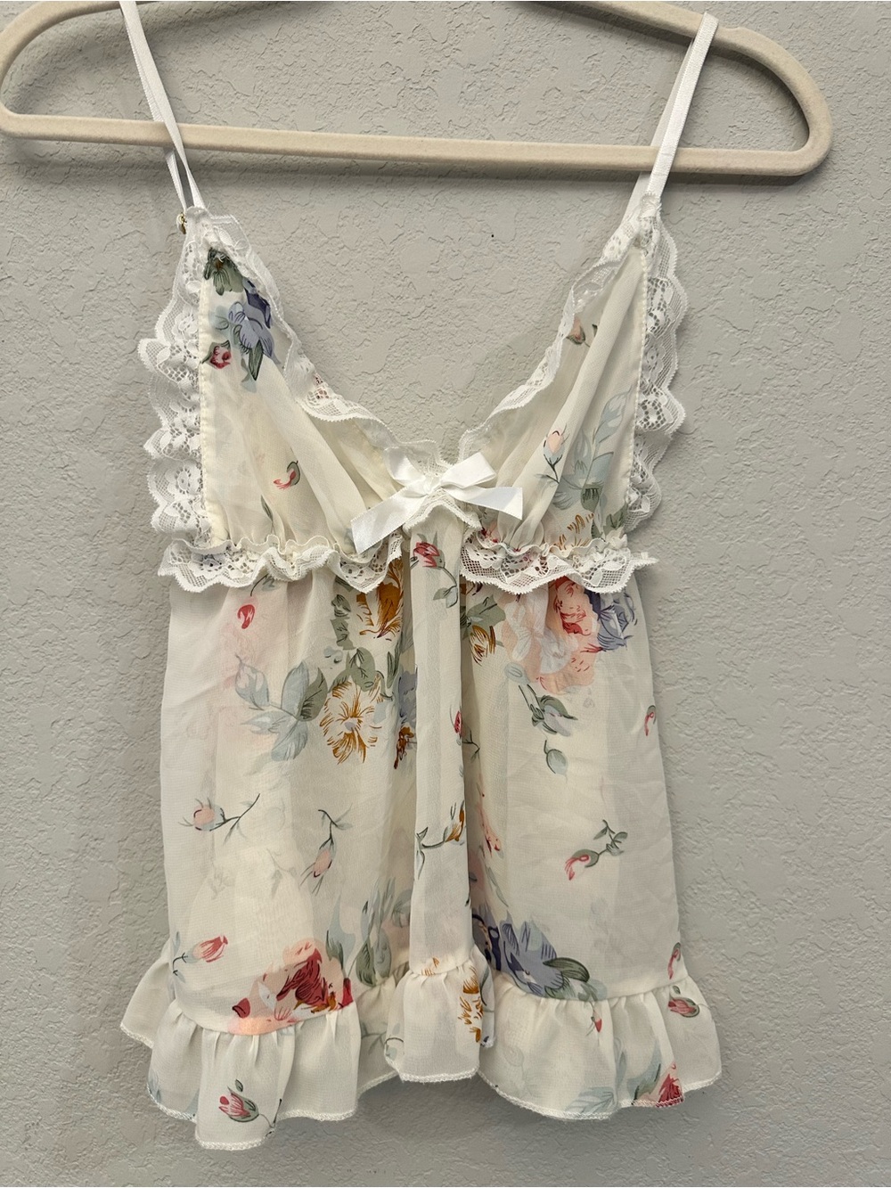 Floral Lace-Trim Camisole /sleep top in Cream with Multi-Color Print